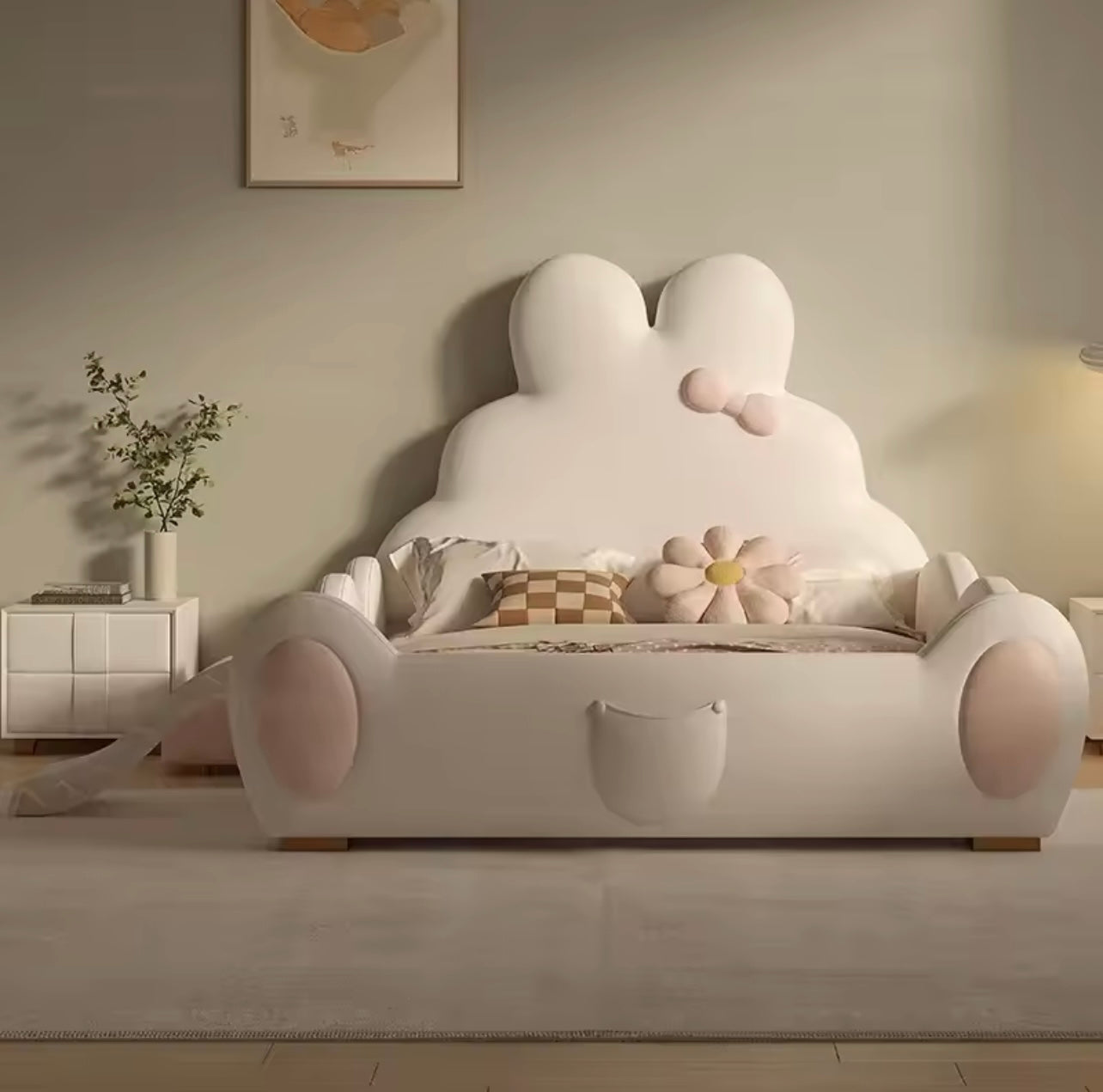 Bunny Ears Kids Bed with Slide & Ladder, Latex Mattress Included