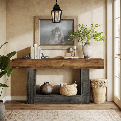63” Farmhouse Console Table with U-Shaped Base and Lower Shelf
