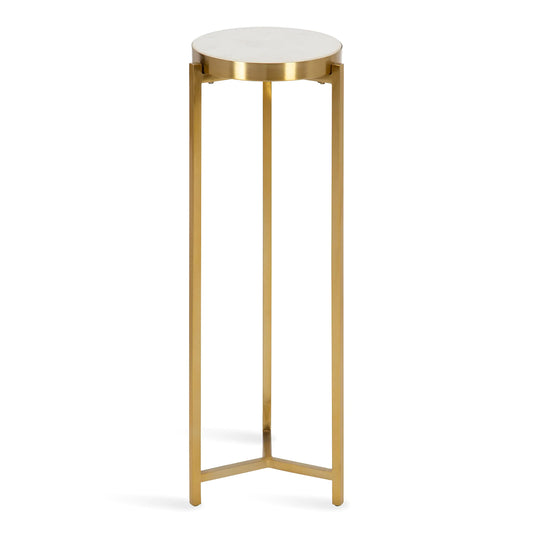 Kate and Laurel Aguilar Modern Drink Table 9 x 9 x 23 White and Gold Genuine Marble Accent Table for Small Spaces