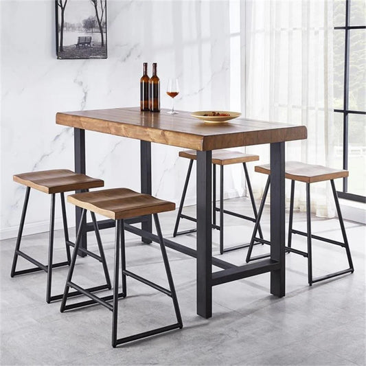 Set of 2 Light Brown Wooden Counter Stools