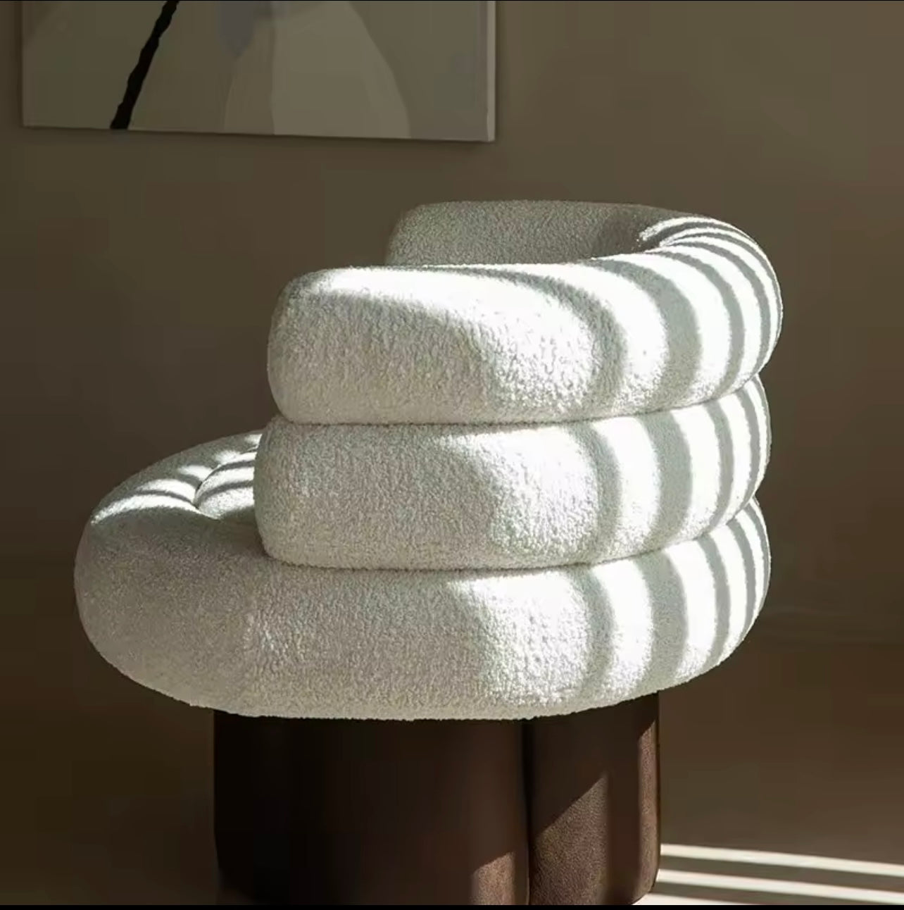 Beige Compact Lambswool Fabric Accent Chair