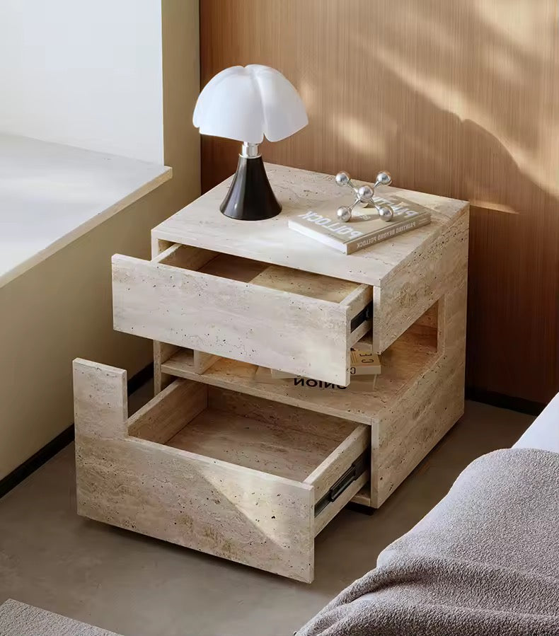 Minimalist Stone-Finish Bedside Table with Built-In Ambient Light