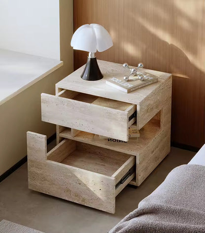 Minimalist Stone-Finish Bedside Table with Built-In Ambient Light