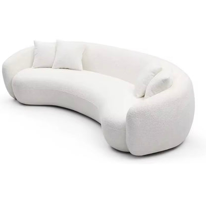 Curved Boucle Half-Moon Sectional Sofa, 103” White 5-Seater Couch