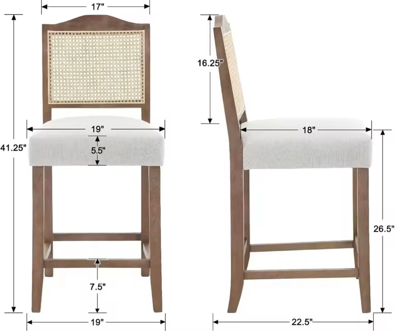 Set of 4 Rattan Barstools, Mid Century Counter Height Stools