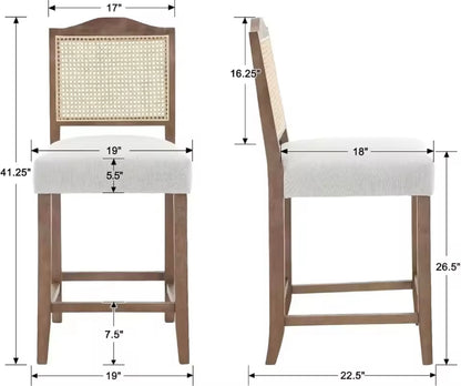 Set of 4 Rattan Barstools, Mid Century Counter Height Stools