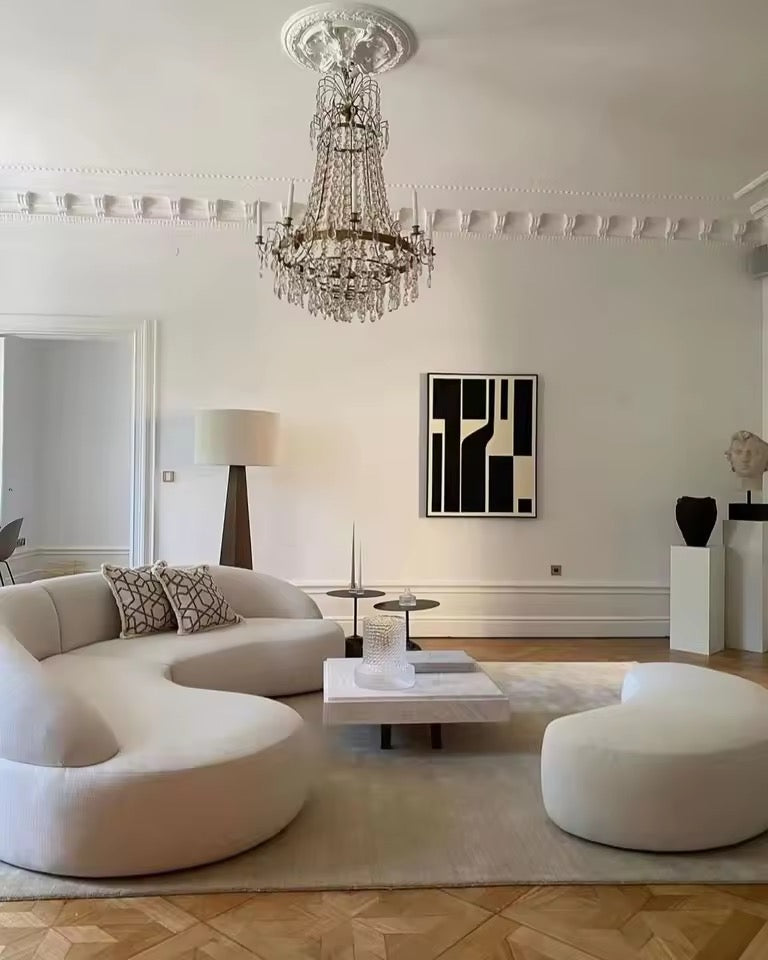Italian Contemporary Curved Sofa, White Minimalist Couch