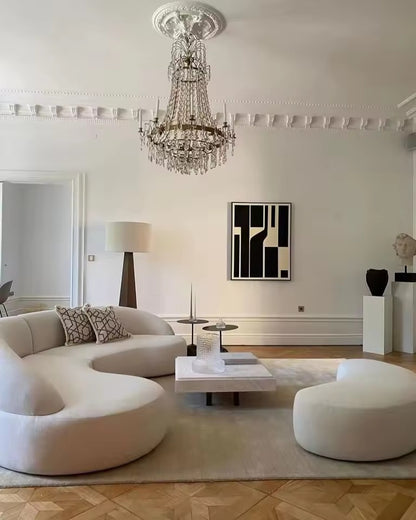 Italian Contemporary Curved Sofa, White Minimalist Couch