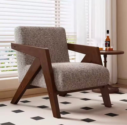 Nordic Solid Wood Armchair, Decorative Linen Single Chair