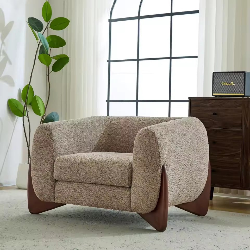 Green Accent Chair, Boucle Fabric Upholstered Club Chair