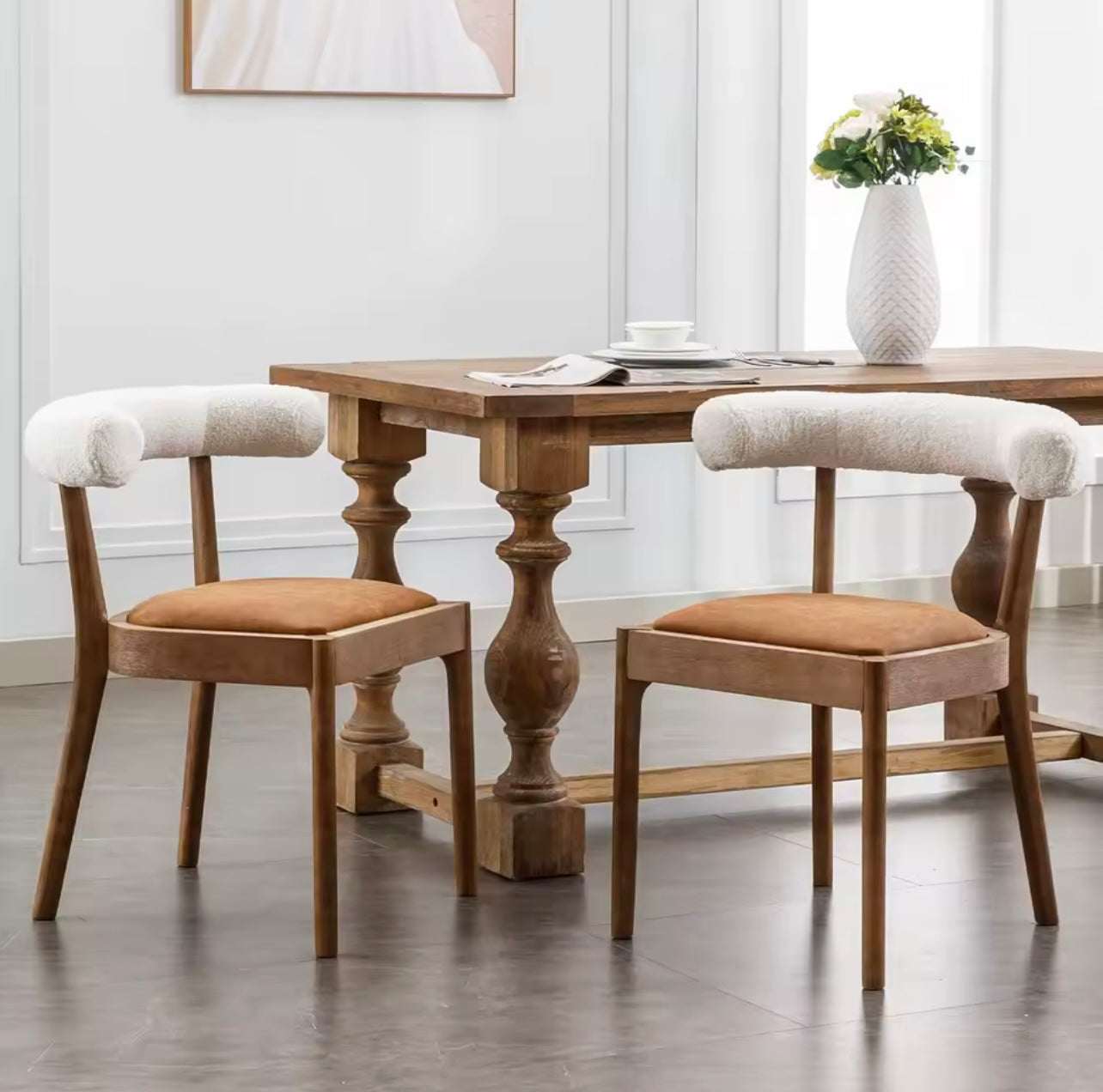 Set of 2 Upholstered Mid Century Pu Leather Dining Chairs