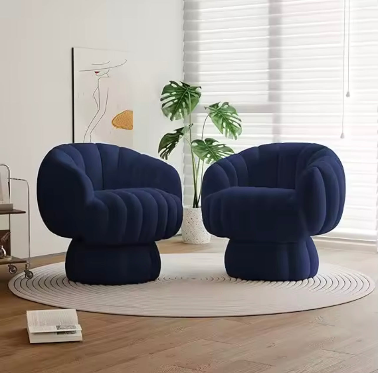 Set of 2 Mid Century Velvet / Sherpa Fabric Swivel Accent Chairs