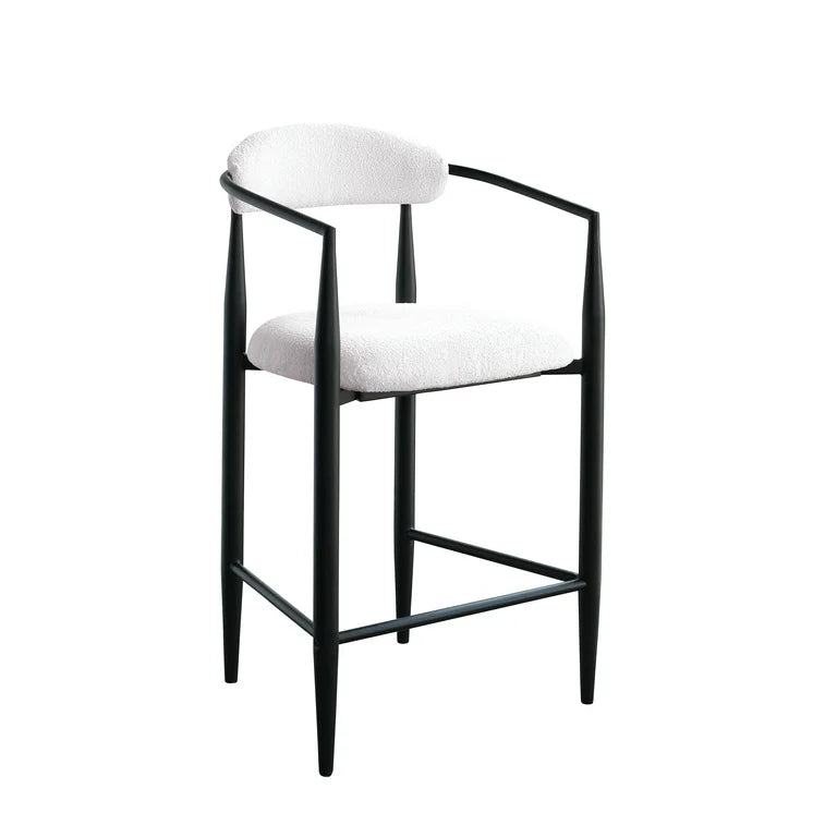 2 Boucle Bar Stools with Armrest Black & White