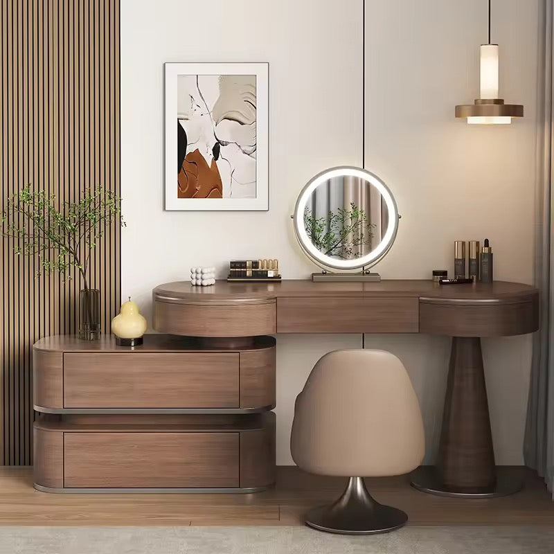 Walnut Makeup Vanity Table with LED Mirror and Adjustable Drawers