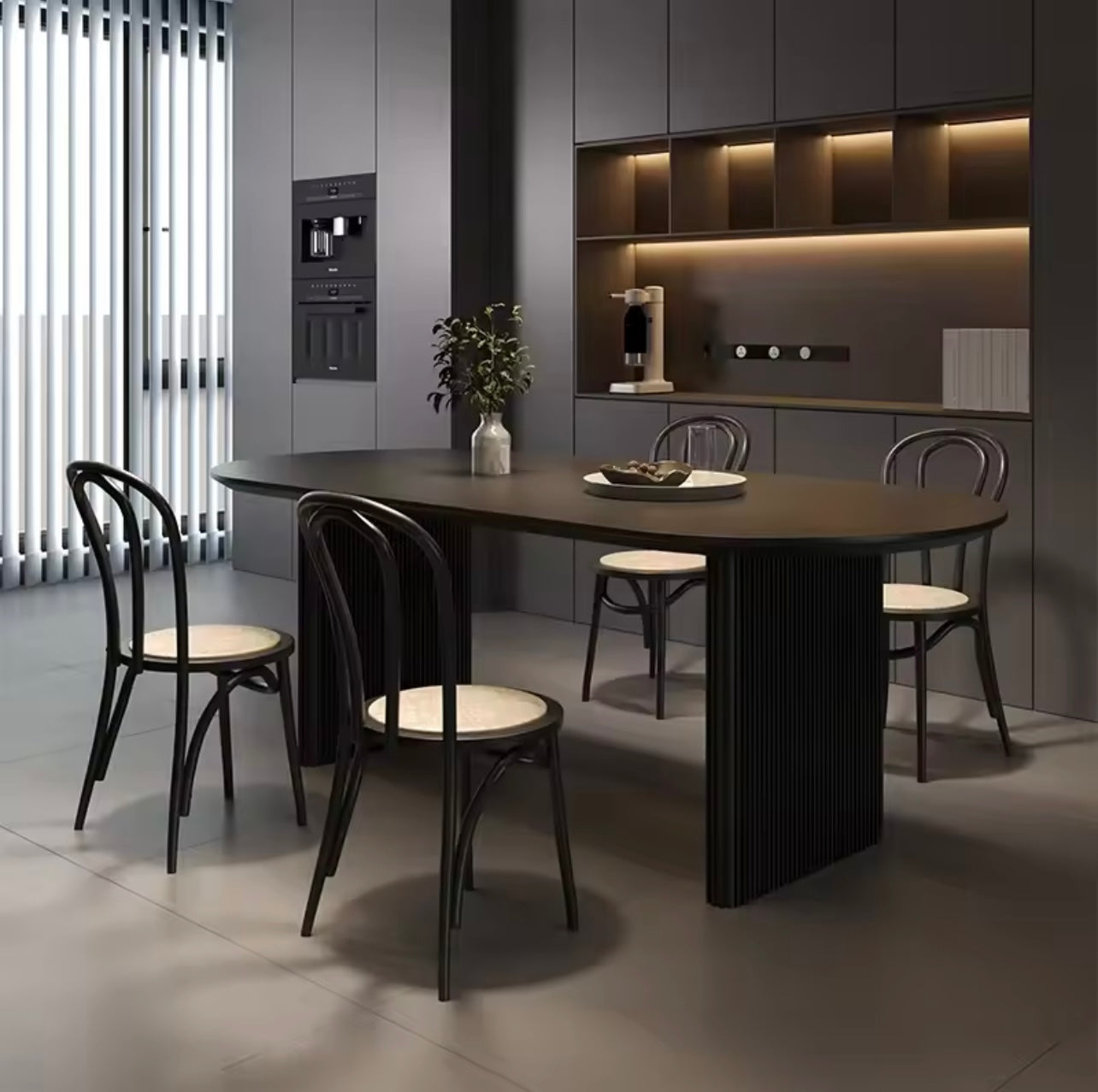 Large Round Black Ash Wood Modern Dining Table