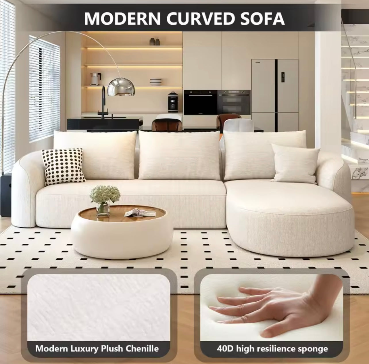 111” L-Shape Modern Modular Curved Sectional Sofa, Cloud Comfort