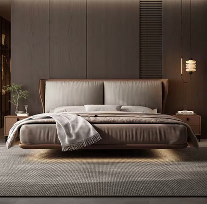 Italian Leather Floating Platform Bed with Integrated LED Lighting