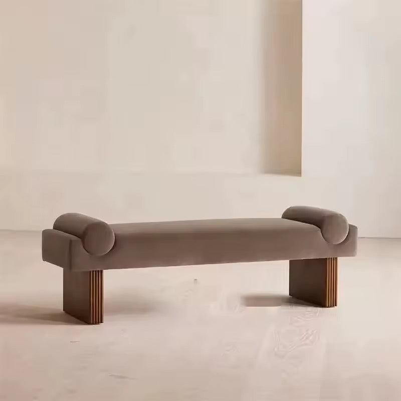 Velvet Upholstered Ribbed-Leg Vanity Bench