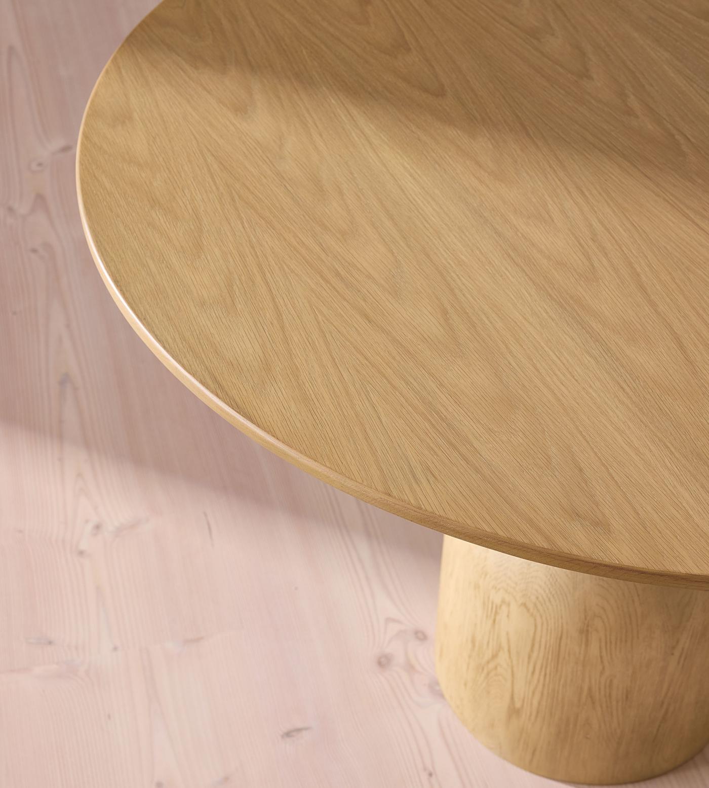 Sculptural Dining Table, Pedestal Table with Oak Finish
