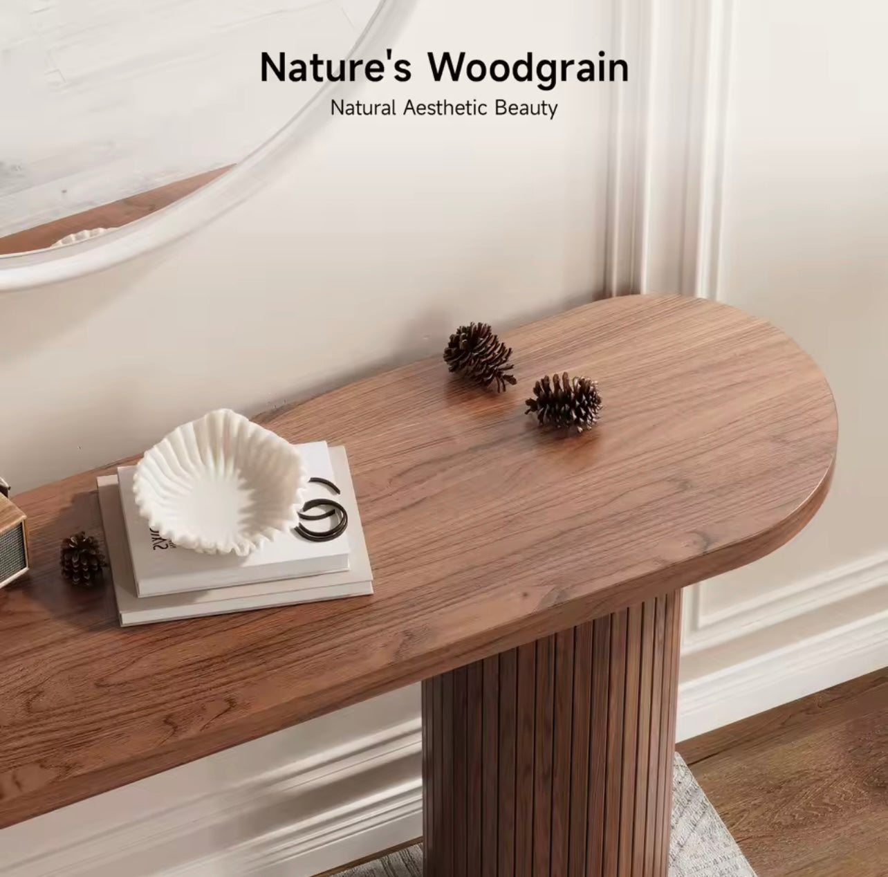 55” Modern Fluted Console Table for Entryway or Behind Sofa, Walnut