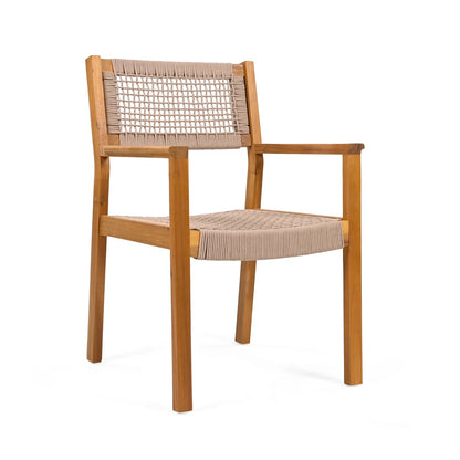 Set of 2 Teak Rope Outdoor Chairs – Acacia Wood Patio Chairs