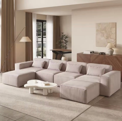 White Modular U-Shaped Sectional Sofa Couch with 2 Ottomans