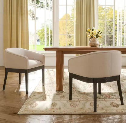 Beige Mid-Century Linen Upholstered Dining Chairs with Curved Backrest