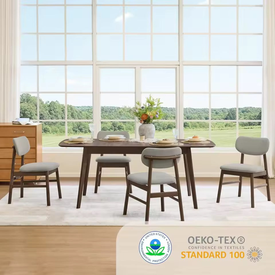 Set of 2 Mid-Century Chenille Upholstered Dining Chairs, Walnut