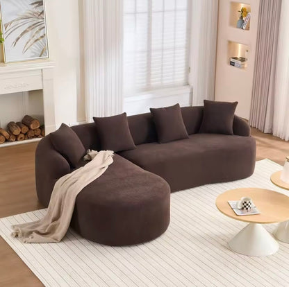 99” Curved Sofa with L-Shape Chaise, Upholstered Chenille Couch