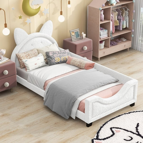 Twin Bed Frame - Pink Bed for Girls Bedroom - Cartoon Bed