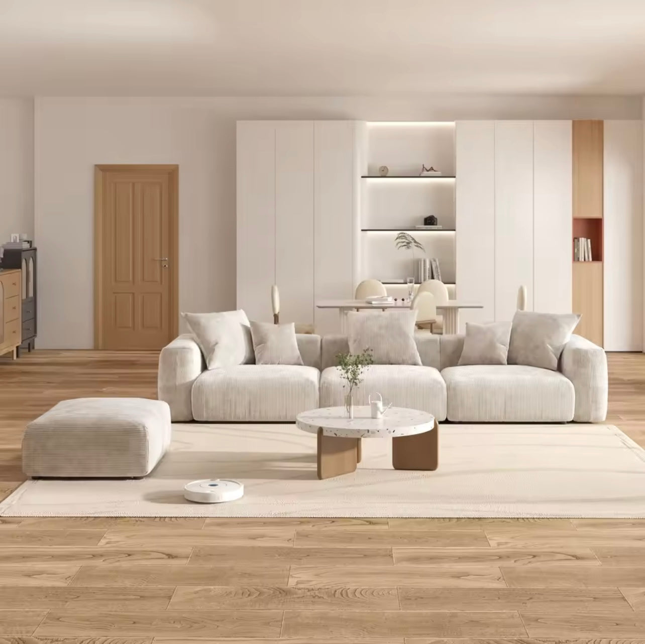 141” Corduroy Modular L-Shaped Sectional Sofa with Ottoman