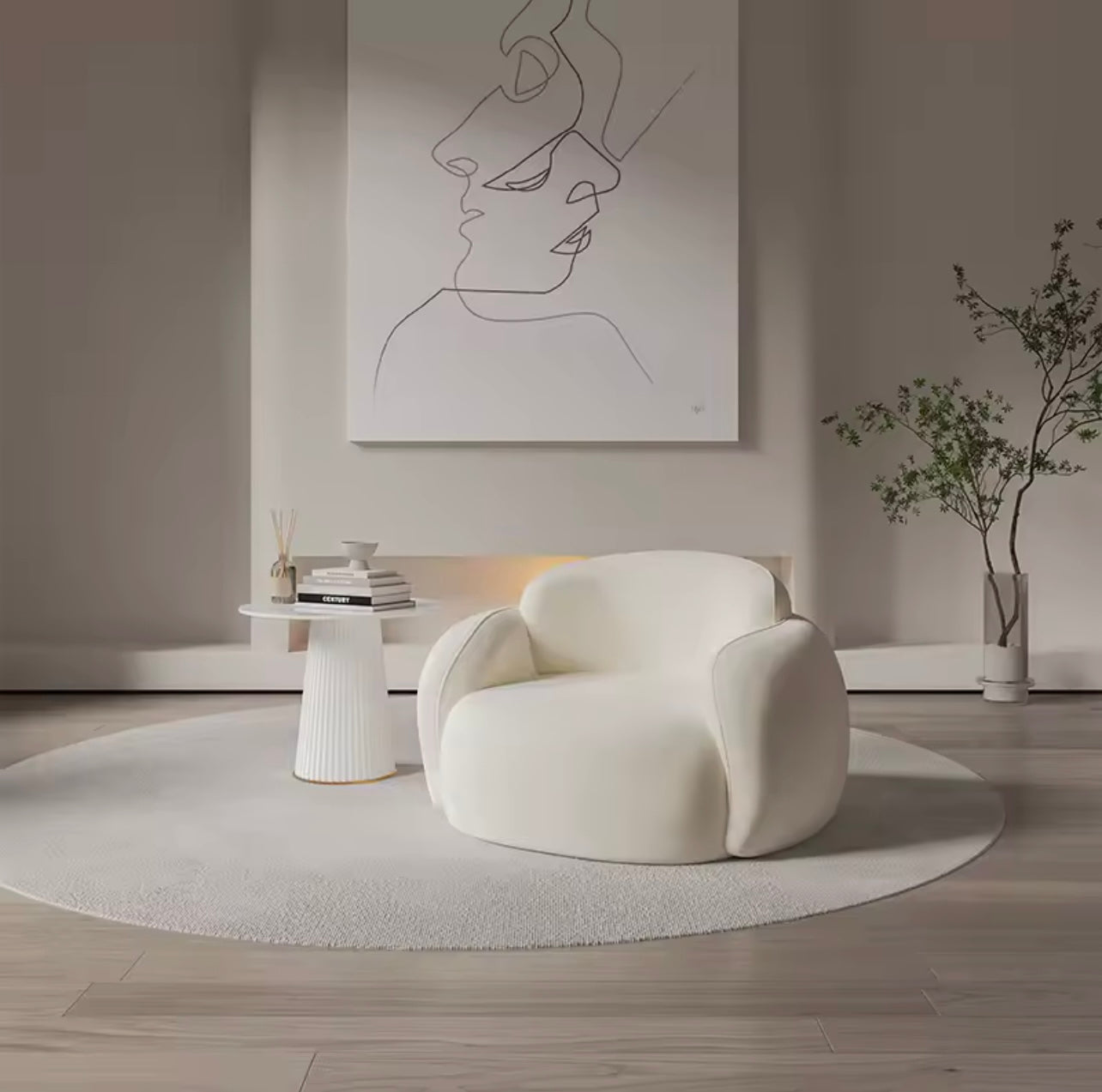 Single Off White Modern Velvet Sofa Chair