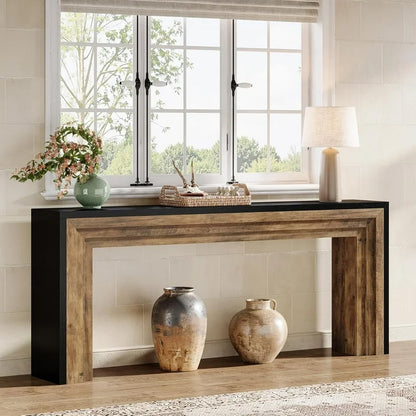 Long Modern Console Table, 70.9” Natural Wood Entryway Table