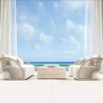 Rattan Outdoor Sofa Set, Aluminum Frame & Quick-Dry Cushions