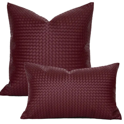 Woven Textured PU Leather Decorative Pillow Cover