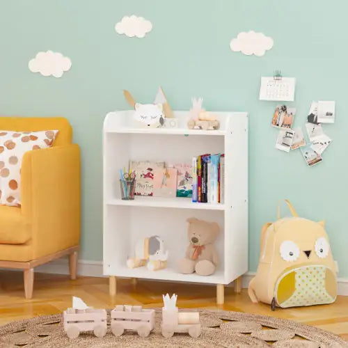 3 Tier Kids Bookcase, White Bookshelf & Toy Organizer
