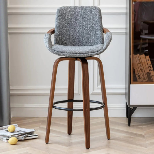Grey Retro Swivel Counter Stool with Walnut Frame