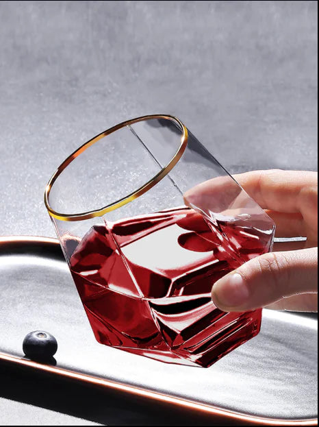 Diamond Hexagonal Crystal Whiskey Glass, 400ml Premium Barware