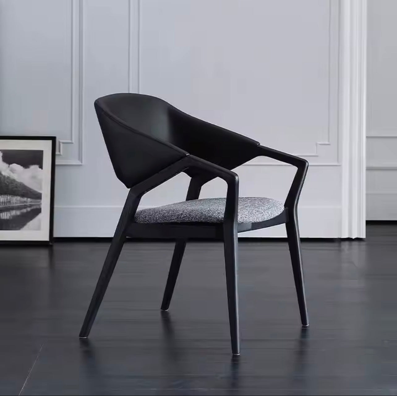 Modern Ash Wood Armchair, Curved Back Dining / Accent Chair