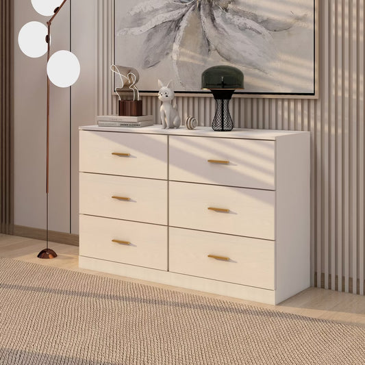 Modern White 6 Drawer Bedroom Dresser