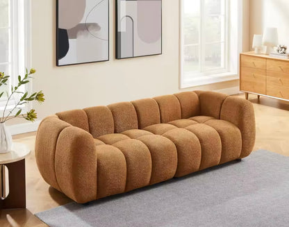 Burnt Orange Boucle Sofa, Tufted Cloud Couch, Deep Seat 3-Seater