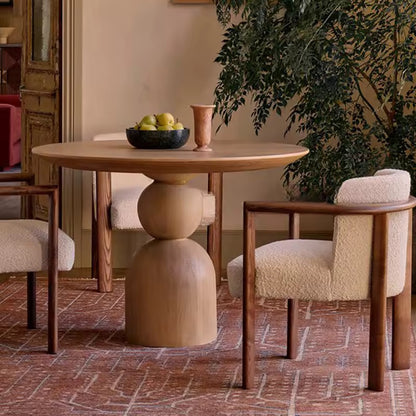 Sculptural Dining Table, Pedestal Table with Oak Finish