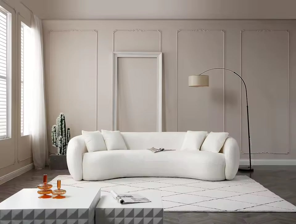 Curved Boucle Half-Moon Sectional Sofa, 103” White 5-Seater Couch