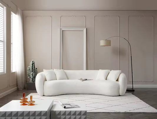 Curved Boucle Half-Moon Sectional Sofa, 103” White 5-Seater Couch