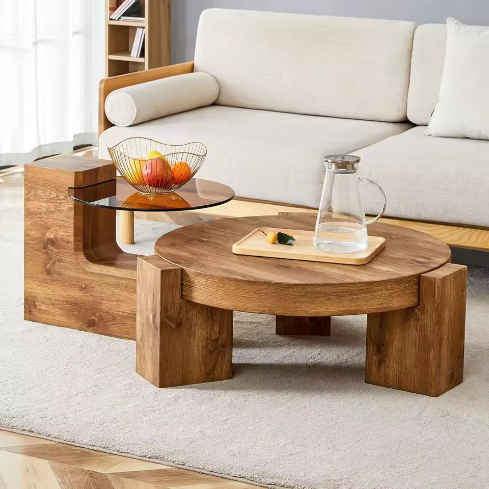 Round Nesting Coffee Table, 2-in-1 Detachable Small & Large MDF Table