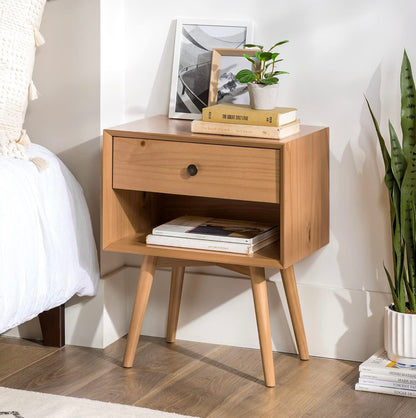 Mid-Century Nightstand - Solid Wood Nightstand in Caramel