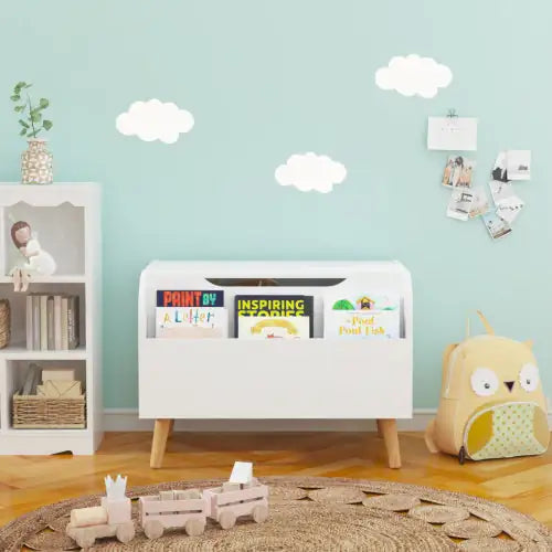 Wood Toy Chest with Bookshelf, Storage Organizer for Kids Playroom