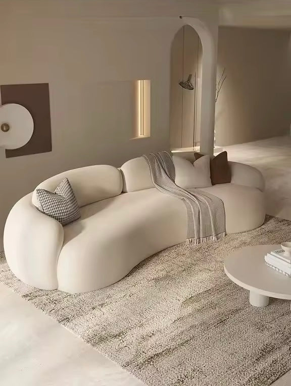 Modern French Curved Brown Flannel Floor Sofa