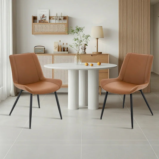 Set of 2 Brown PU Leather Dining Chairs