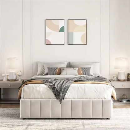 Full XL Upholstered Storage Bed with 4 Underbed Drawers